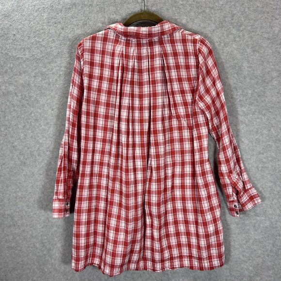Entro Womens Small  Shift Dress Red White Plaid Tunic Top Cottage Core Pockets - Picture 11 of 15